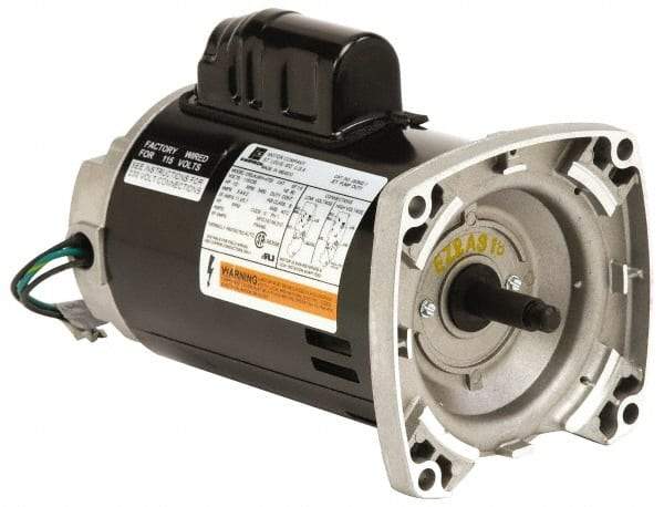 US Motors - 1.5 hp, ODP Enclosure, Auto Thermal Protection, 3,450 RPM, 115/230 Volt, 60 Hz, Industrial Electric AC/DC Motor - Size 56 Frame, Square Flange Mount, 1 Speed, Ball Bearings, 14.4/7.2 Full Load Amps, B Class Insulation, CCW Drive End - Exact Tool & Supply