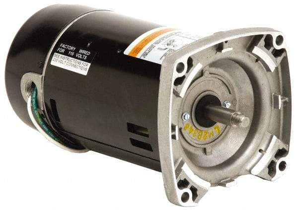 US Motors - 1.5 hp, ODP Enclosure, Auto Thermal Protection, 3,450 RPM, 115/230 Volt, 60 Hz, Industrial Electric AC/DC Motor - Size 56 Frame, Square Flange Mount, 1 Speed, Ball Bearings, B Class Insulation, CCW Drive End - Exact Tool & Supply