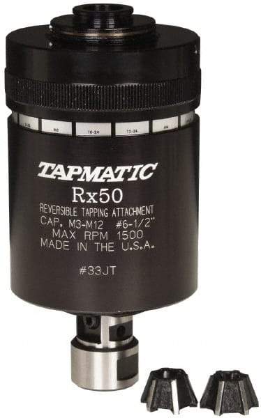 Tapmatic - Model RX50, No. 6 Min Tap Capacity, 1/2 Inch Max Mild Steel Tap Capacity, JT33 Mount Tapping Head - 22100 (J421), 22200 (J422) Compatible, Includes Tap Clamping Wrenches and 2 collets, for Manual Machines - Exact Tool & Supply