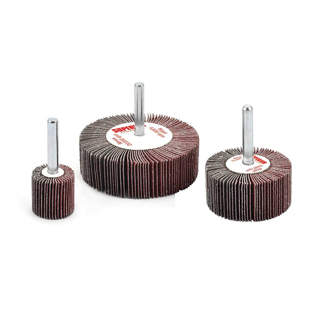 Superior Abrasives - Mounted Flap Wheels; Abrasive Type: Coated ; Outside Diameter (Inch): 1 ; Face Width (Inch): 1 ; Abrasive Material: Aluminum Oxide ; Grade: Universal ; Mounting Type: 1/4" Shank - Exact Tool & Supply