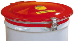 Justrite - 55 Gal, Steel Drum Cover - Hinged Manual-Closing Drum Cover - Exact Tool & Supply