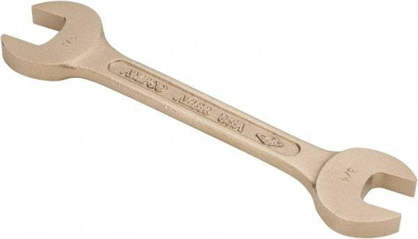 Ampco - 3/4" x 7/8" Nonsparking Open End Wrench - 8" OAL, Double End, Plain Finish, 15° Head Angle - Exact Tool & Supply