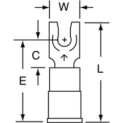 3M - #6 Stud, 16 to 14 AWG Compatible, Partially Insulated, Crimp Connection, Standard Fork Terminal - Exact Tool & Supply