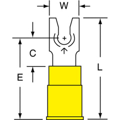 3M - #6 Stud, 12 to 10 AWG Compatible, Partially Insulated, Crimp Connection, Standard Fork Terminal - Exact Tool & Supply