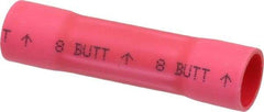 3M - 8 AWG Compatible, Vinyl Fully Insulated, Crimp-On Butt Splice Terminal - 2 Wire Entries, Copper Contacts, Zinc Contact Plating, 1.08" OAL, Red - Exact Tool & Supply
