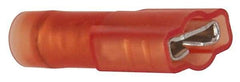 3M - 22 to 18 AWG, Nylon, Fully Insulated, Female Wire Disconnect - 1/4 Inch Wide Tab, Red, RoHS 2011/65/EU Compliant - Exact Tool & Supply