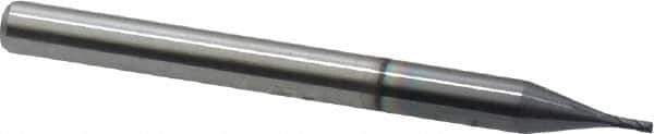 Atrax - 1/32", 5/64" LOC, 1/8" Shank Diam, 1-1/2" OAL, 4 Flute, Solid Carbide Square End Mill - Single End, AlTiN Finish, Spiral Flute, 30° Helix, Centercutting, Right Hand Cut, Right Hand Flute - Exact Tool & Supply
