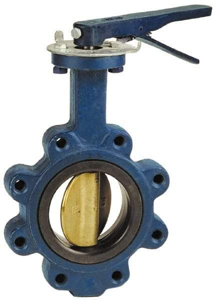 NIBCO - 5" Pipe, Lug Butterfly Valve - Lever Handle, Cast Iron Body, EPDM Seat, 200 WOG, Aluminum Bronze Disc, Stainless Steel Stem - Exact Tool & Supply