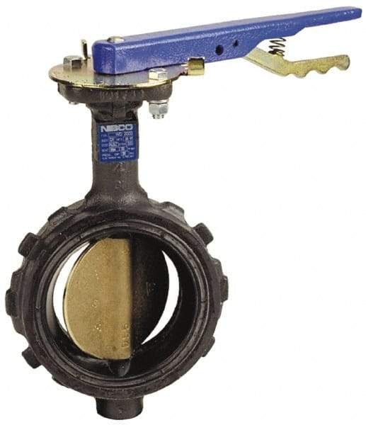 NIBCO - 2-1/2" Pipe, Wafer Butterfly Valve - Lever Handle, Ductile Iron Body, EPDM Seat, 200 WOG, Aluminum Bronze Disc, Stainless Steel Stem - Exact Tool & Supply