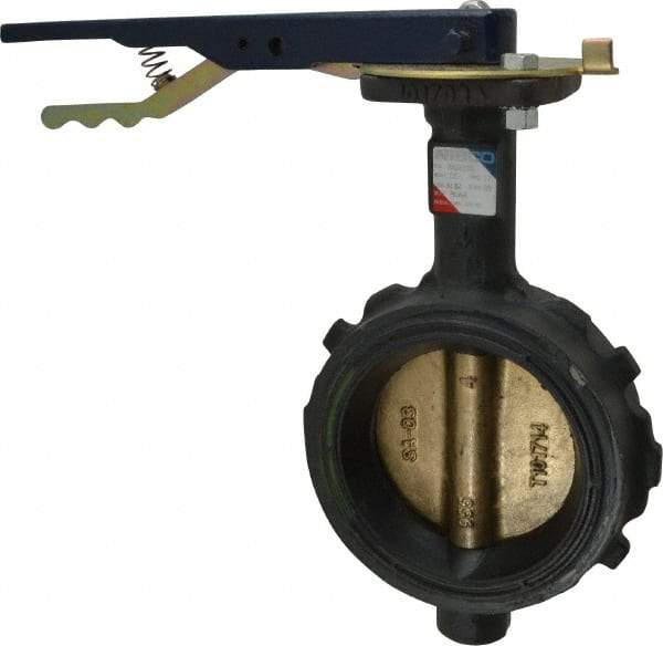 NIBCO - 4" Pipe, Wafer Butterfly Valve - Lever Handle, Ductile Iron Body, Buna-N Seat, 200 WOG, Aluminum Bronze Disc, Stainless Steel Stem - Exact Tool & Supply