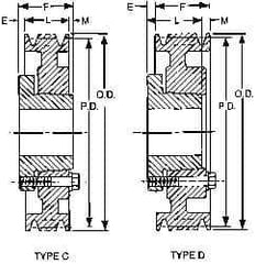Browning - 1/2 to 2 Bore Diam, 4.95" Outside Diam, QD Bushed V Belt Sheave - 4.2 A Diam Belt Pitch - Exact Tool & Supply