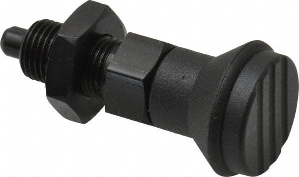 Gibraltar - M10x1, 15mm Thread Length, 5mm Plunger Diam, Knob Handle Indexing Plunger - Plunger Style B, 17mm Body Length, 47mm OAL, Steel - Exact Tool & Supply