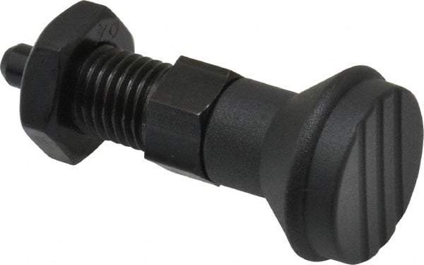 Gibraltar - M12x1.5, 17mm Thread Length, 6mm Plunger Diam, Knob Handle Indexing Plunger - Plunger Style B, 20mm Body Length, 56mm OAL, Steel - Exact Tool & Supply