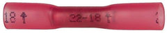 3M - 22 to 18 AWG Compatible, Heat Shrink Fully Insulated, Crimp-On Butt Splice Terminal - 2 Wire Entries, 1.2" OAL, Red - Exact Tool & Supply