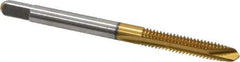 Kennametal - #8-32 UNC, 2 Flute, TiN Finish, High Speed Steel Spiral Point Tap - Plug Chamfer, Right Hand Thread, 2.13" OAL, 3/4" Thread Length, 0.168" Shank Diam, 3B Class of Fit - Exact Tool & Supply