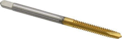 Kennametal - #6-32 UNC, 2 Flute, TiN Finish, High Speed Steel Spiral Point Tap - Plug Chamfer, Right Hand Thread, 2" OAL, 11/16" Thread Length, 0.141" Shank Diam, 2B Class of Fit - Exact Tool & Supply