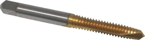 Kennametal - 1/4-20 UNC, 2 Flute, TiN Finish, High Speed Steel Spiral Point Tap - Plug Chamfer, Right Hand Thread, 2-1/2" OAL, 1" Thread Length, 0.255" Shank Diam - Exact Tool & Supply