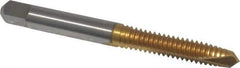 Kennametal - 1/4-20 UNC, 2 Flute, TiN Finish, High Speed Steel Spiral Point Tap - Plug Chamfer, Right Hand Thread, 2-1/2" OAL, 1" Thread Length, 0.255" Shank Diam - Exact Tool & Supply