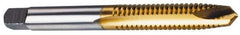 Cleveland - #10-24, 2 Flute, TiN Finish, High Speed Steel Spiral Point Tap - Plug Chamfer, Right Hand Thread, 2-3/8" OAL, 1/2" Thread Length, 2B Class of Fit, Series 1011TN - Exact Tool & Supply