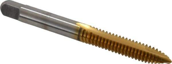 Kennametal - 1/4-20 UNC, 2 Flute, TiN Finish, High Speed Steel Spiral Point Tap - Plug Chamfer, Right Hand Thread, 2-1/2" OAL, 1" Thread Length, 0.255" Shank Diam, 3B Class of Fit - Exact Tool & Supply