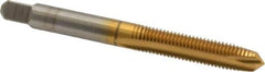 Kennametal - 1/4-28 UNF, 2 Flute, TiN Finish, High Speed Steel Spiral Point Tap - Plug Chamfer, Right Hand Thread, 2-1/2" OAL, 1" Thread Length, 0.255" Shank Diam, 3B Class of Fit - Exact Tool & Supply