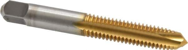 Kennametal - 3/8-16 UNC, 3 Flute, TiN Finish, High Speed Steel Spiral Point Tap - Plug Chamfer, Right Hand Thread, 2.94" OAL, 1-1/4" Thread Length, 0.381" Shank Diam, 3B Class of Fit - Exact Tool & Supply
