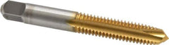 Kennametal - 3/8-16 UNC, 3 Flute, TiN Finish, High Speed Steel Spiral Point Tap - Plug Chamfer, Right Hand Thread, 2.94" OAL, 1-1/4" Thread Length, 0.381" Shank Diam, 3B Class of Fit - Exact Tool & Supply