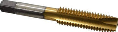 Kennametal - 1/2-13 UNC, 3 Flute, TiN Finish, High Speed Steel Spiral Point Tap - Plug Chamfer, Right Hand Thread, 3.38" OAL, 1.656" Thread Length, 0.367" Shank Diam, 3B Class of Fit - Exact Tool & Supply