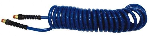 Coilhose Pneumatics - 1/4" ID, 1/4 Thread, 25' Long, Yellow Nylon Coiled & Self Storing Hose - 185 Max psi, Industrial Interchange Coupler x Male Swivel - Exact Tool & Supply