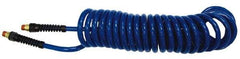 Coilhose Pneumatics - 1/4" ID, 1/4 Thread, 12' Long, Yellow Nylon Coiled & Self Storing Hose - 185 Max psi, Industrial Interchange Coupler x Male Swivel - Exact Tool & Supply