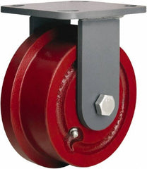 Hamilton - 4-15/16" Diam x 1-7/16" Wide x 6-1/8" OAH Top Plate Mount Rigid Caster - Iron, 1,000 Lb Capacity, Straight Roller Bearing, 4 x 4-1/2" Plate - Exact Tool & Supply