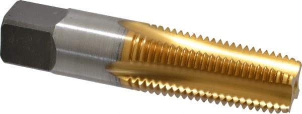 Kennametal - 1/4-18 NPT Thread, 4 Flute Standard Pipe Tap - 2.44" OAL, 1-1/16" Thread Length, 9/16" Shank Diam, TiN Finish, High Speed Steel - Exact Tool & Supply