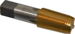 Kennametal - 1/2-14 NPTF Thread, 4 Flute Standard Pipe Tap - 3.13" OAL, 1.656" Thread Length, 11/16" Shank Diam, TiN Finish, High Speed Steel - Exact Tool & Supply