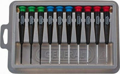 General - 10 Piece Phillips, Slotted & Torx Screwdriver Set - Electrician Shank, Plastic Handle, Blade Sizes: Length 1-1/2, Bit Sizes: Philips #000 to #0, Torx T6, T7 & T8, Tip Thickness: 3/64, 1/16, 5/64 & 3/32 - Exact Tool & Supply