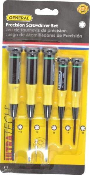 General - 5 Piece T6 to T10 Micro Handle Torx Driver Set - T6, T7, T8, T9, T10 - Exact Tool & Supply