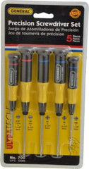 General - 5 Piece Phillips & Slotted Screwdriver Set - Electrician Shank, Plastic Handle, Blade Sizes: Length 1-1/2 & 2-1/2, Bit Sizes: Philips #00 to #1, Tip Thickness: 3/32 & 1/8 - Exact Tool & Supply