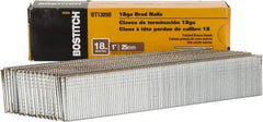 Stanley Bostitch - 18 Gauge 1" Long Brad Nails for Power Nailers - Steel, Galvanized Finish, Brad Head, Chisel Point - Exact Tool & Supply