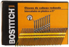 Stanley Bostitch - 0.12" Shank Diam 3" Long Framing Nails for Power Nailers - Plastic, Bright Finish, Smooth Shank, Angled Stick Plastic Collation, Round Head, Diamond Point - Exact Tool & Supply