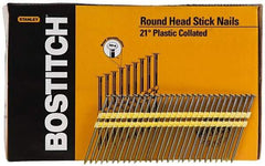 Stanley Bostitch - 0.12" Shank Diam 3-1/4" Long Framing Nails for Power Nailers - Plastic, Bright Finish, Smooth Shank, Angled Stick Plastic Collation, Round Head, Diamond Point - Exact Tool & Supply