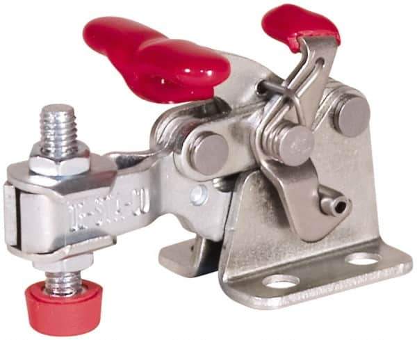 De-Sta-Co - 150 Lb Holding Capacity, Horizontal Handle, Manual Hold Down Toggle Clamp - 170° Handle Movement, 90° Bar Opening, U-Bar, Flanged Base, Electro-Plated Zinc, Carbon Steel - Exact Tool & Supply