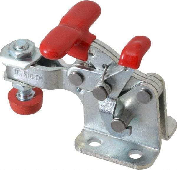 De-Sta-Co - 350 Lb Holding Capacity, Horizontal Handle, Manual Hold Down Toggle Clamp - 173° Handle Movement, 92° Bar Opening, U-Bar, Flanged Base, Electro-Plated Zinc, Carbon Steel - Exact Tool & Supply