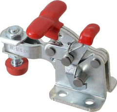 De-Sta-Co - 350 Lb Holding Capacity, Horizontal Handle, Manual Hold Down Toggle Clamp - 173° Handle Movement, 92° Bar Opening, U-Bar, Flanged Base, Electro-Plated Zinc, Carbon Steel - Exact Tool & Supply