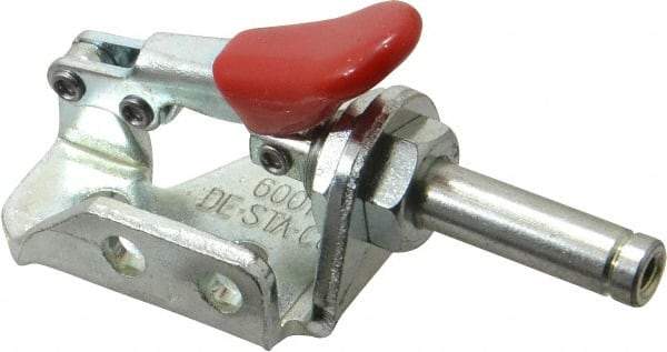 De-Sta-Co - 150 Lb Load Capacity, Flanged Base, Carbon Steel, Standard Straight Line Action Clamp - 3 Mounting Holes, 0.19" Mounting Hole Diam, 0.28" Plunger Diam, Thumb Handle - Exact Tool & Supply