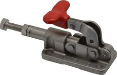 De-Sta-Co - 630 Lb Load Capacity, Flanged Base, Stainless Steel, Standard Straight Line Action Clamp - 4 Mounting Holes, 0.22" Mounting Hole Diam, 0.39" Plunger Diam, T-Handle Handle - Exact Tool & Supply