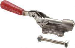 De-Sta-Co - 840 Lb Load Capacity, Flanged Base, Stainless Steel, Standard Straight Line Action Clamp - 4 Mounting Holes, 0.27" Mounting Hole Diam, 0.44" Plunger Diam, Straight Handle - Exact Tool & Supply