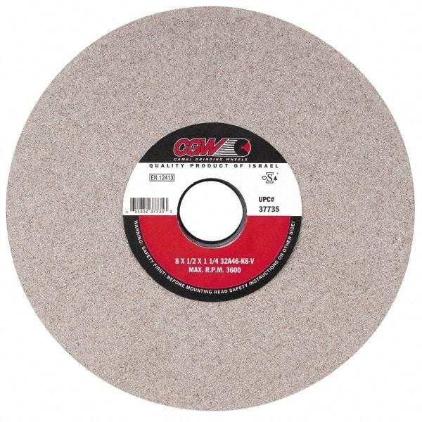 Camel Grinding Wheels - 14" Diam x 5" Hole x 2" Thick, J Hardness, 46 Grit Surface Grinding Wheel - Aluminum Oxide, Type 1, Coarse Grade, 1,910 Max RPM, Vitrified Bond, No Recess - Exact Tool & Supply