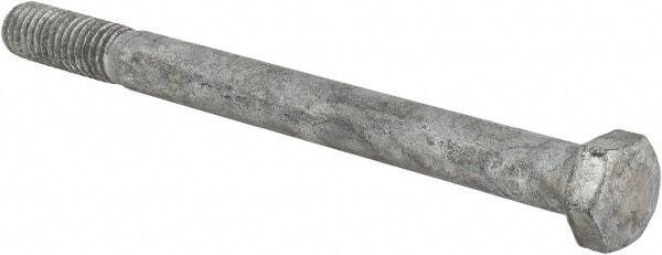 Value Collection - 3/8-16 UNC, 4-1/2" Length Under Head Hex Head Cap Screw - Partially Threaded, Grade 5 Steel, Hot Dipped Galvanized Finish, 9/16" Hex - Exact Tool & Supply