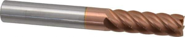 Accupro - 3/8", 1-1/8" LOC, 3/8" Shank Diam, 3" OAL, 6 Flute, Solid Carbide Square End Mill - Single End, TiCN Finish, Spiral Flute, 40° Helix, Centercutting, Right Hand Cut, Right Hand Flute - Exact Tool & Supply