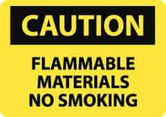 NMC - "Caution - Flammable Materials - No Smoking", 10" Long x 14" Wide, Rigid Plastic Safety Sign - Rectangle, 0.05" Thick, Use for Hazardous Materials - Exact Tool & Supply