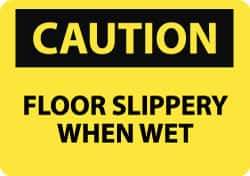 NMC - "Caution - Floor Slippery When Wet", 10" Long x 14" Wide, Rigid Plastic Safety Sign - Rectangle, 0.05" Thick, Use for Accident Prevention - Exact Tool & Supply